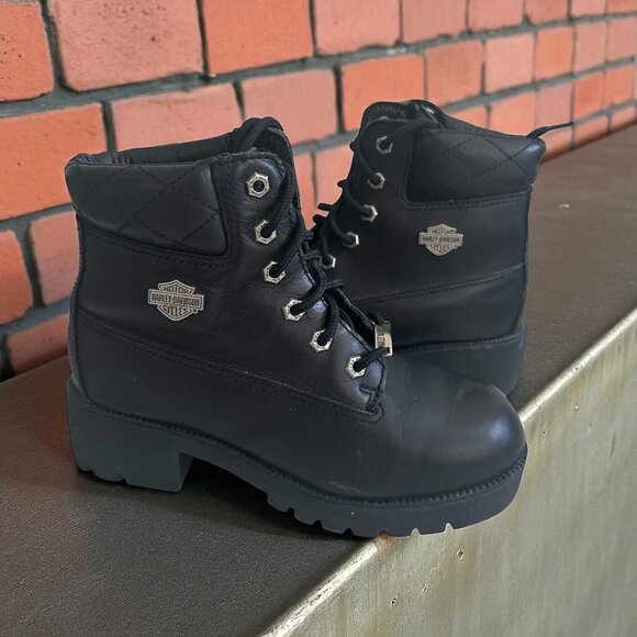 HARLEY DAVIDSON Women's Black Leather Motorcycle Riding Work Boots Size 7.5 - Picture 1 of 11